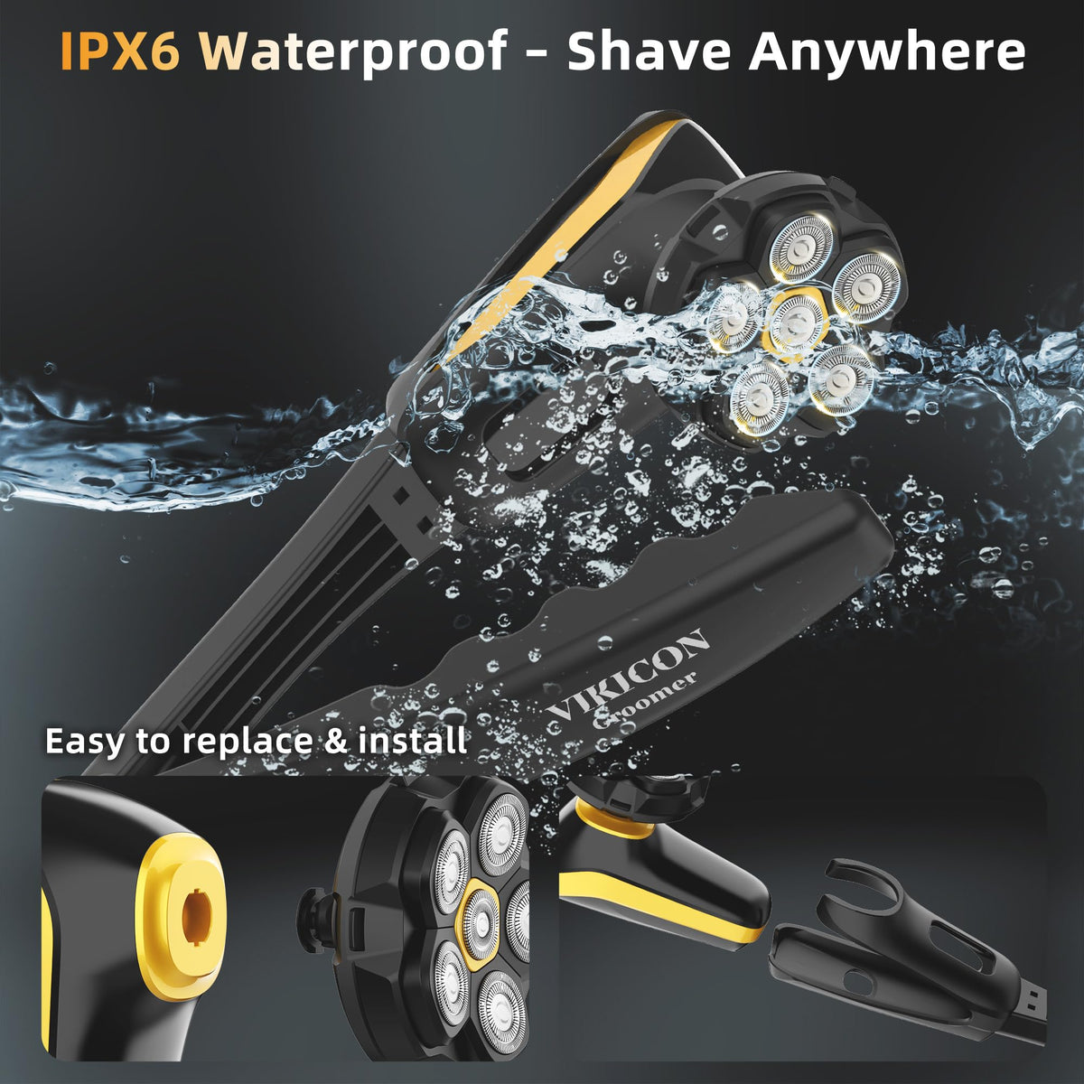 VIKICON Groomer 6D floating head closeup showing contour-following shave performance