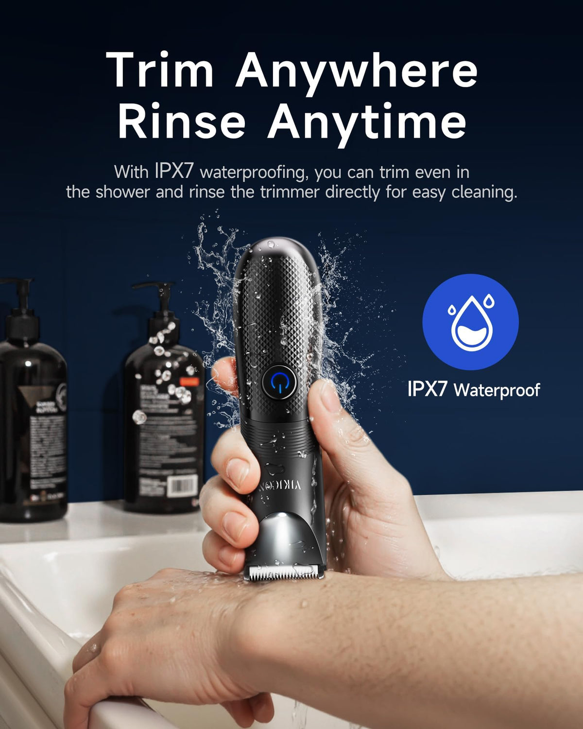 VIKICON used by man grooming chest showing ergonomic grip and steady control