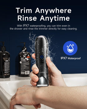VIKICON used by man grooming chest showing ergonomic grip and steady control
