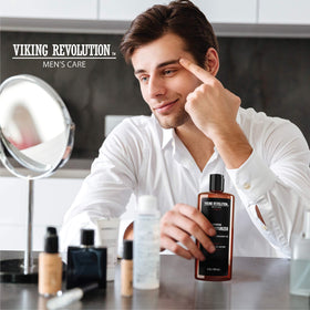 Viking Revolution applied after shaving demonstrating soothing hydration benefit