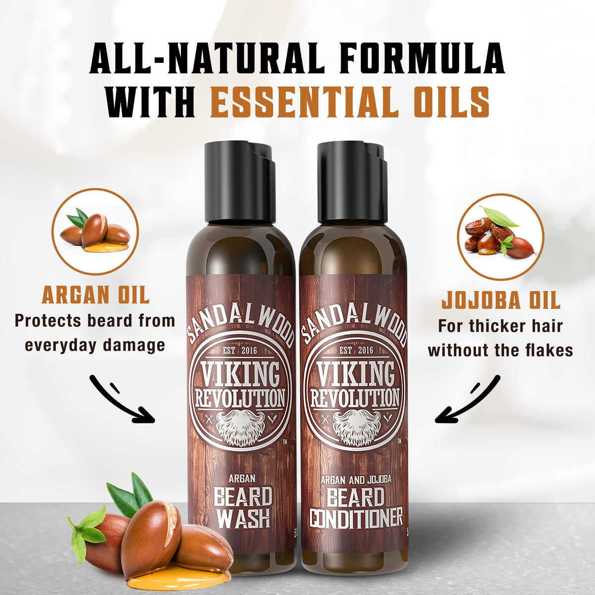 Viking Revolution applying conditioner while combing beard, shows improved manageability and smoothness