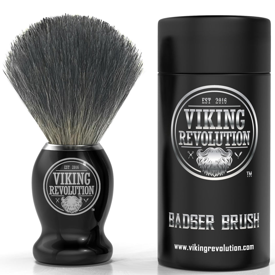 Viking Revolution front view of brush showing ergonomic handle and dense badger knot for control