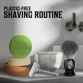 Viking Revolution in bathroom setup conveying traditional wet shave routine