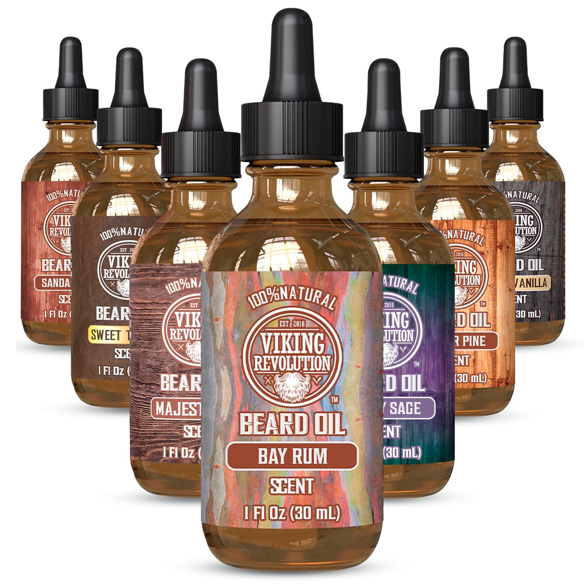 Viking Revolution front bottle showing bay rum beard oil and benefits