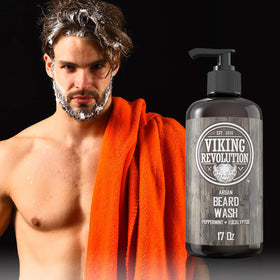 Viking Revolution rich beard lather in hand demonstrating cleaning power
