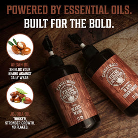 Viking Revolution beard oil dropper pouring to add shine and reduce frizz