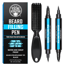 Viking Revolution front packaging showing dual beard pens and accessories for reliable grooming