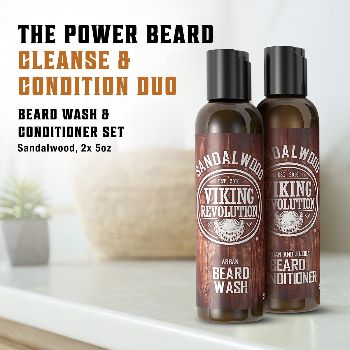 Viking Revolution beard wash pump dispensing cleanser, highlights easy lathering and gentle cleaning