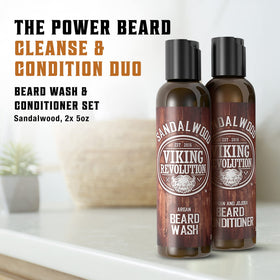 Viking Revolution beard wash pump dispensing cleanser, highlights easy lathering and gentle cleaning