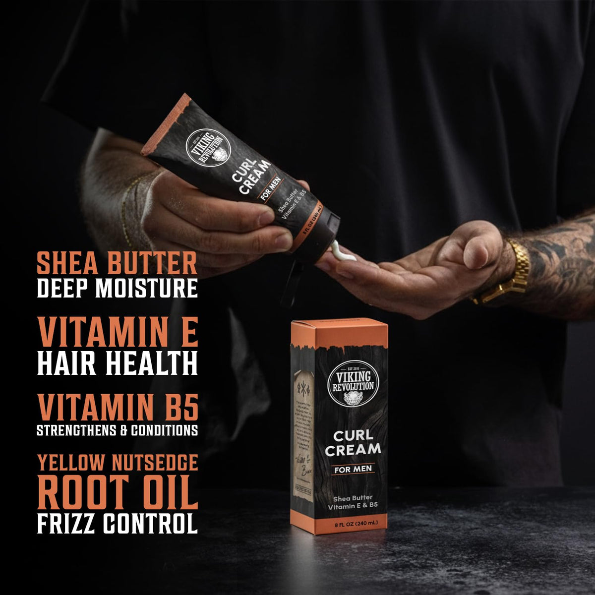 Viking Revolution before and after curls showing improved definition and reduced frizz