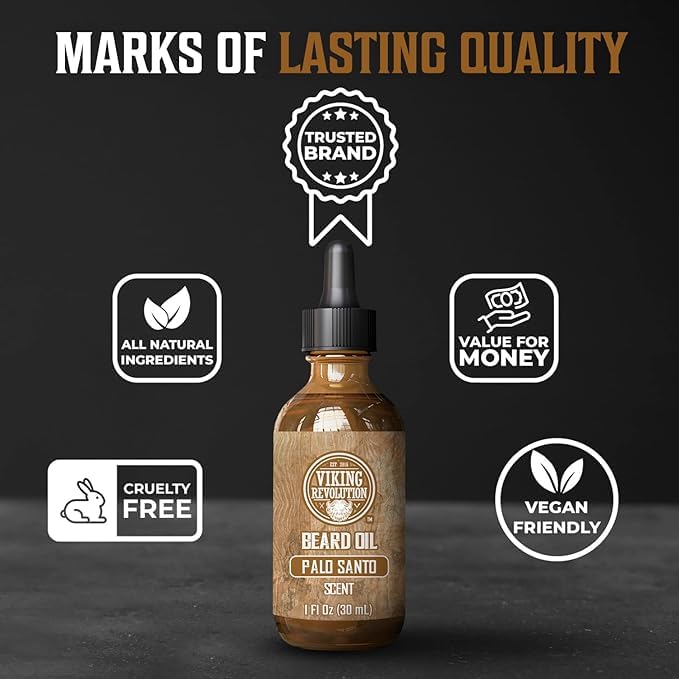Viking Revolution label and ingredients detail emphasizing natural oil benefits