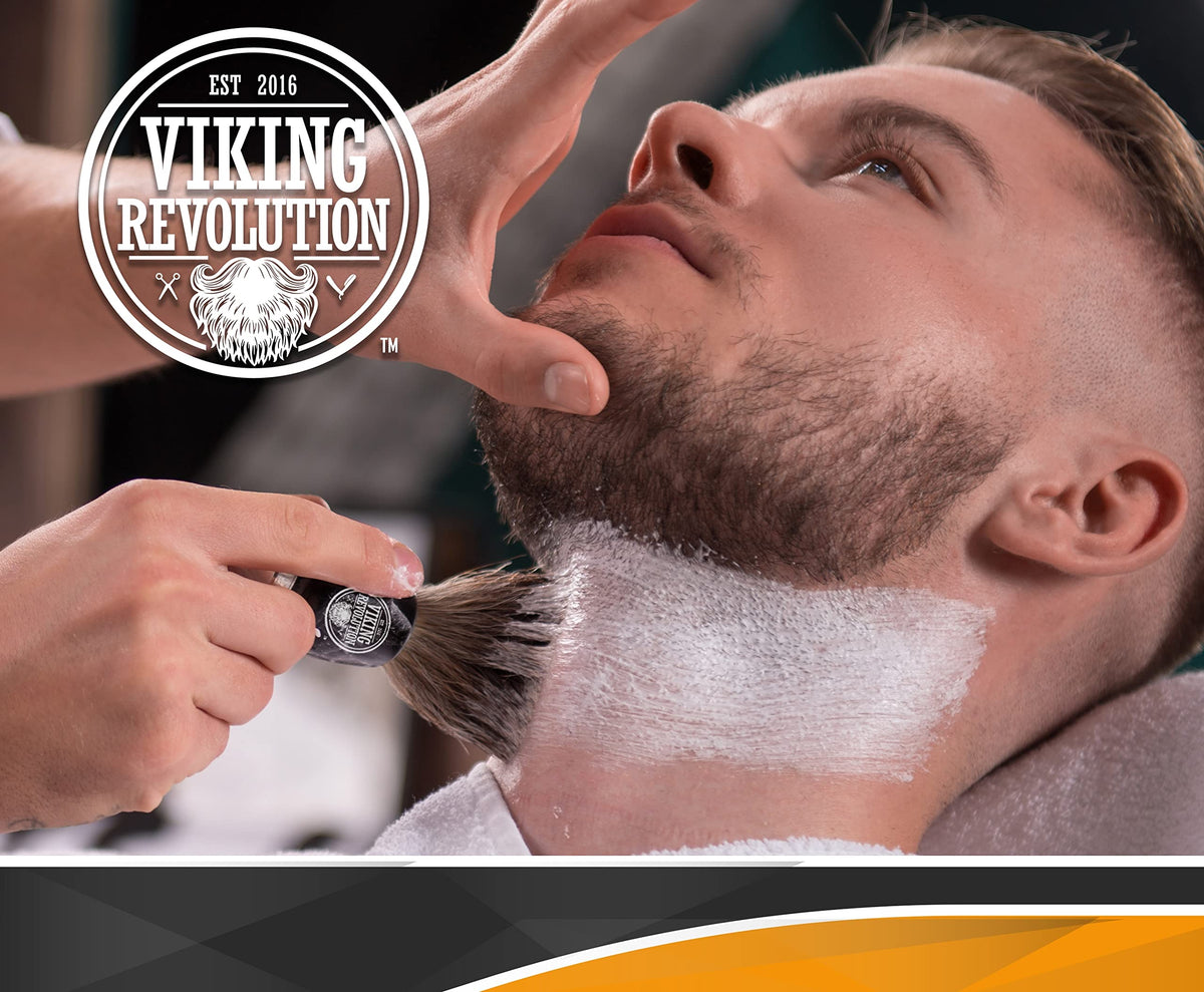 Viking Revolution brush on bathroom counter suggests everyday grooming ritual benefits