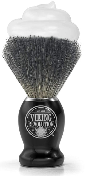 Viking Revolution brush next to safety razor showing compact scale and convenience