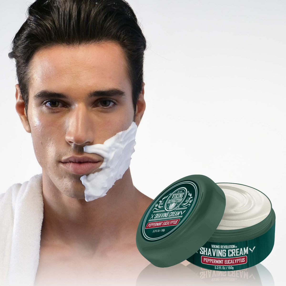 Viking Revolution cream texture close-up showing silky smooth lather for easy glide