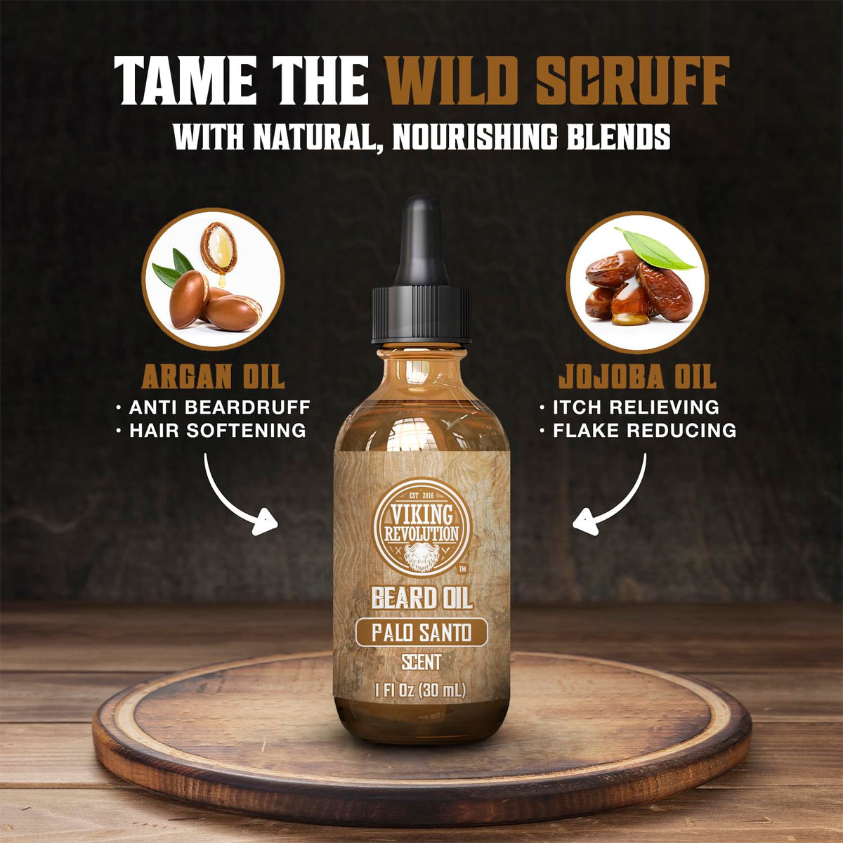 Viking Revolution dropper applying oil to beard demonstrating quick absorption benefit