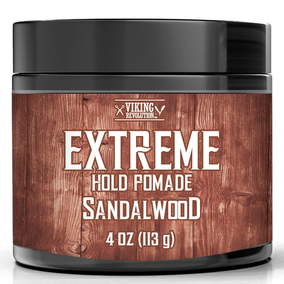 Viking Revolution jar front view showing sandalwood pomade and strong hold