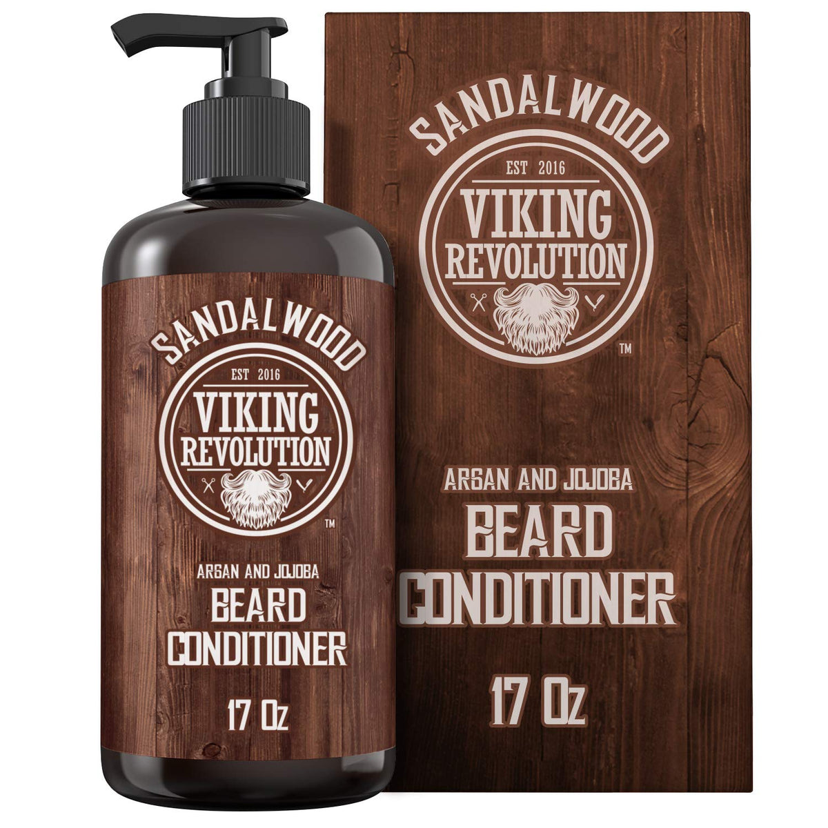 Viking Revolution front bottle view showing conditioner packaging and benefit of softening beard