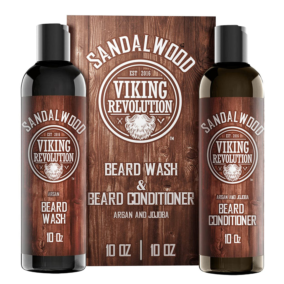Viking Revolution front packaging showing full beard wash and conditioner set benefits