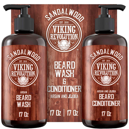 Viking Revolution front packaging showing full beard wash and conditioner set benefits