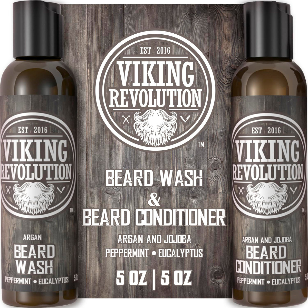 Viking Revolution front packaging showing complete beard kit and benefits