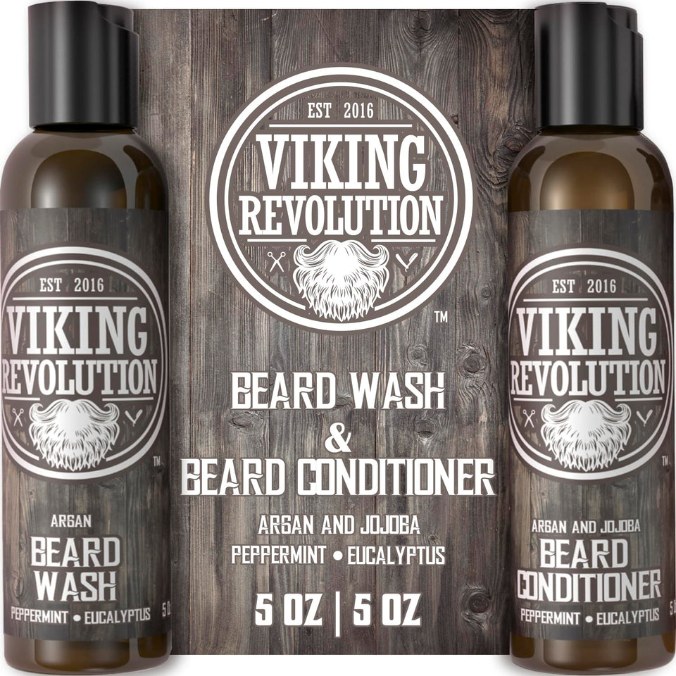 Viking Revolution front packaging showing complete beard kit and benefits