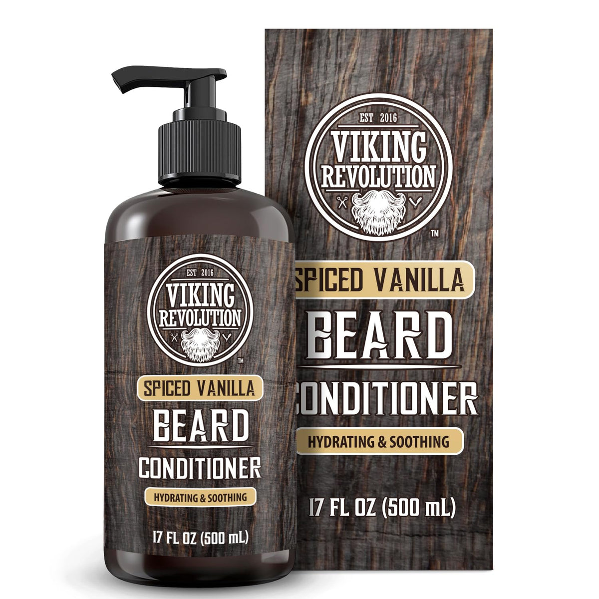 Viking Revolution front packaging showing 17oz bottle and spiced vanilla branding for clear identification and trust
