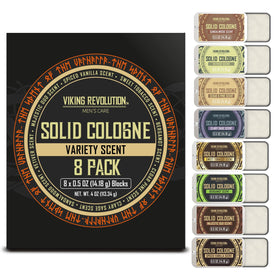 Viking Revolution front packaging showing eight compact cologne tins and durable gift box