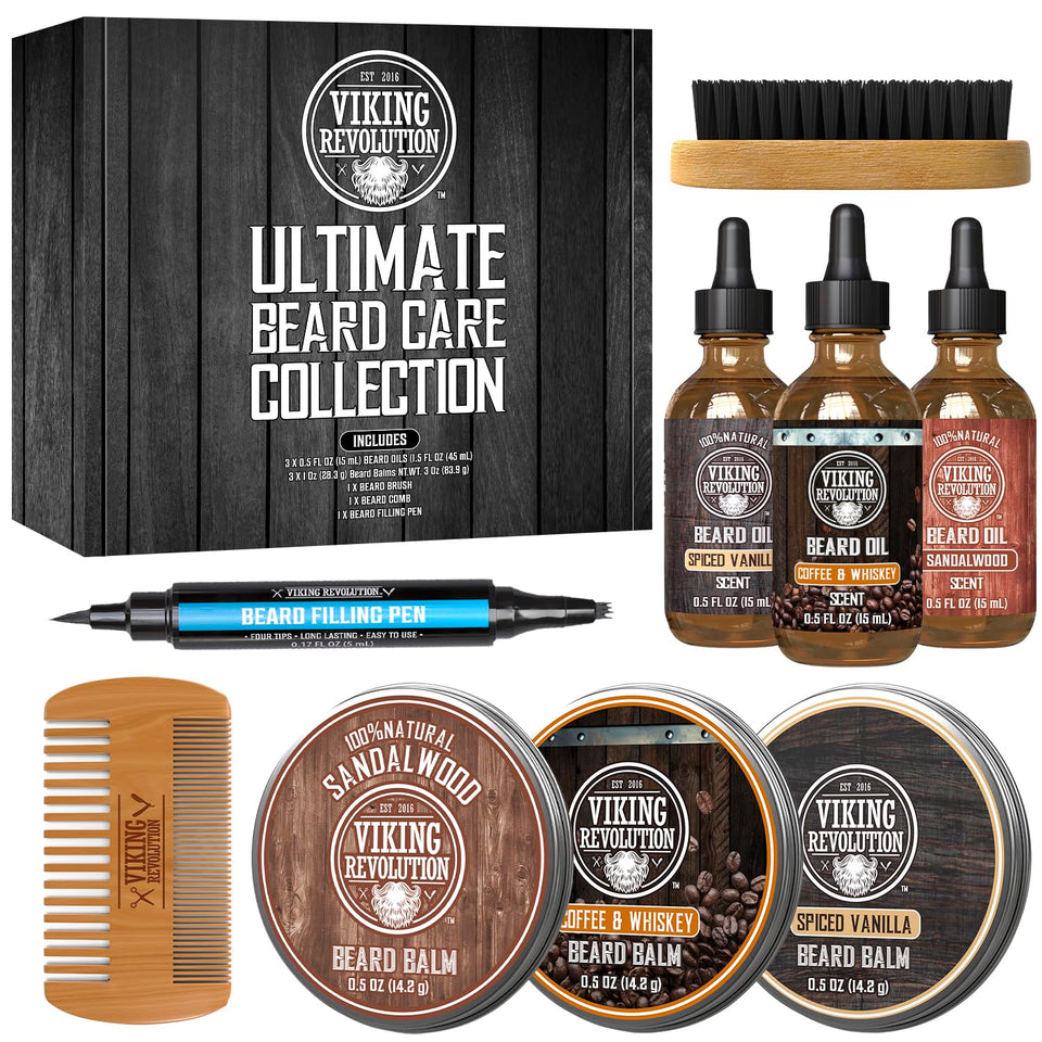 Viking Revolution front packaging showing complete beard kit and rugged gift box benefit: great present