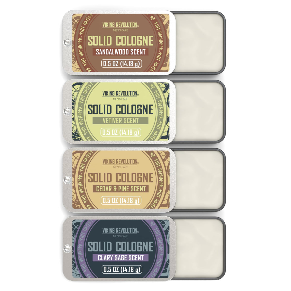 Viking Revolution front view of four tins showing variety and travel convenience