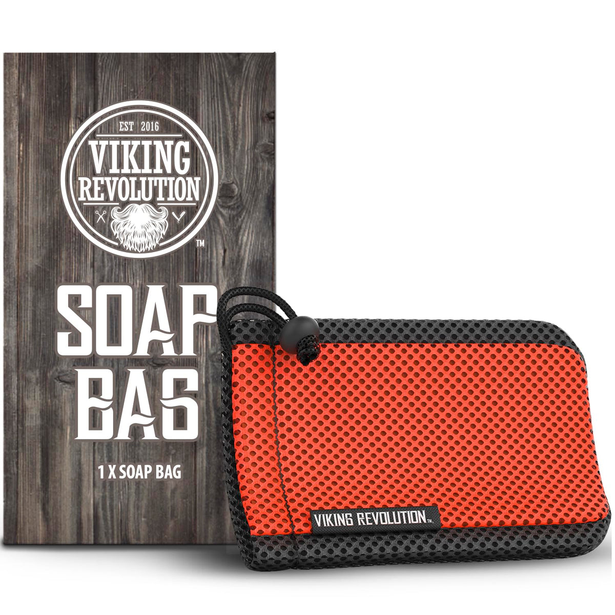 Viking Revolution red mesh soap bag front view showing compact design and convenience