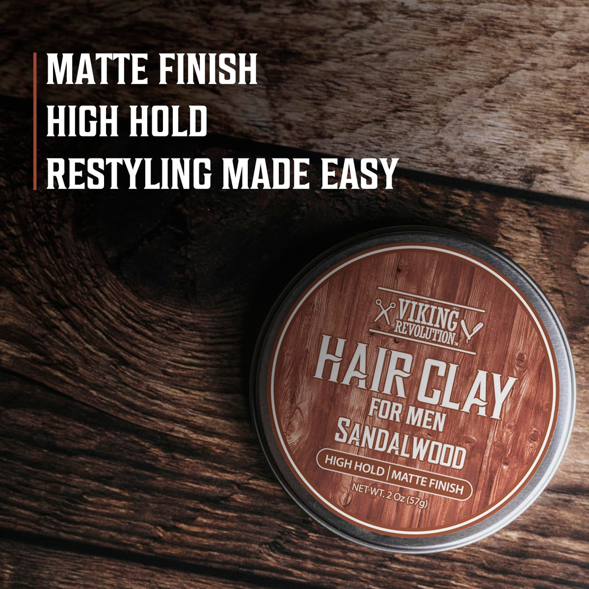 Viking Revolution hair clay closeup demonstrating matte texture and strong hold