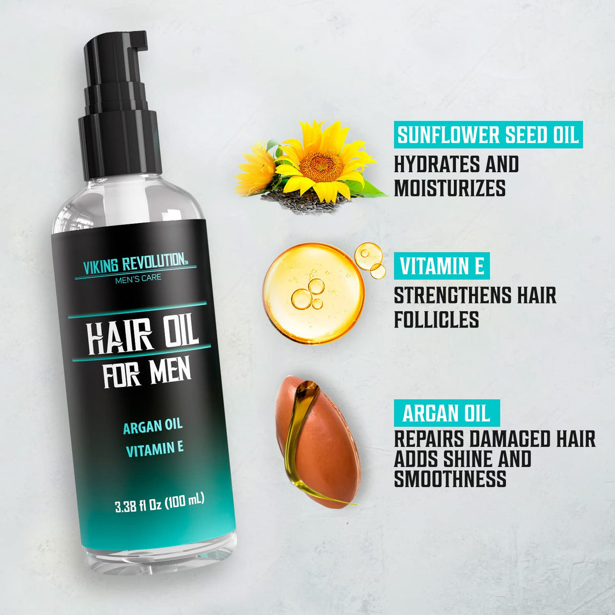 Viking Revolution hair oil pouring into palm to hydrate and smooth strands