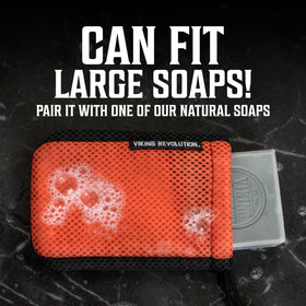 Viking Revolution soap bag hanging in shower to dry quickly and stay hygienic