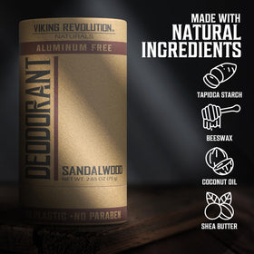 Viking Revolution deodorant held in hand to show compact 2.65oz size and portability