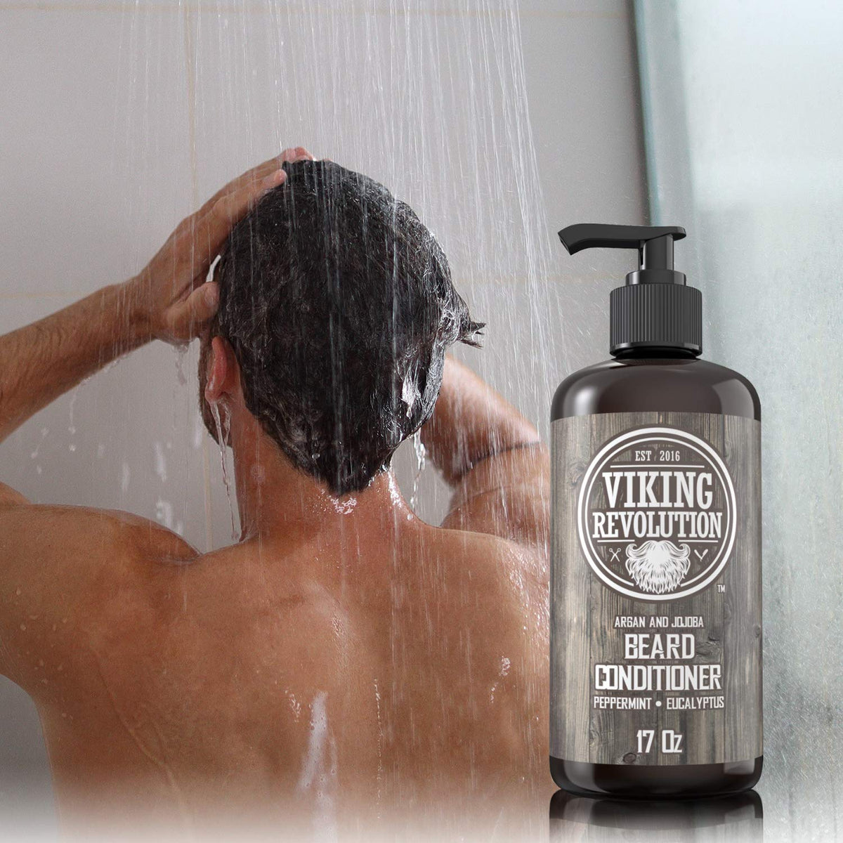 Viking Revolution application on wet beard demonstrating easier detangling and softness