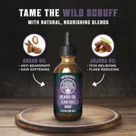 Viking Revolution bottle with argan and jojoba highlighting natural ingredients