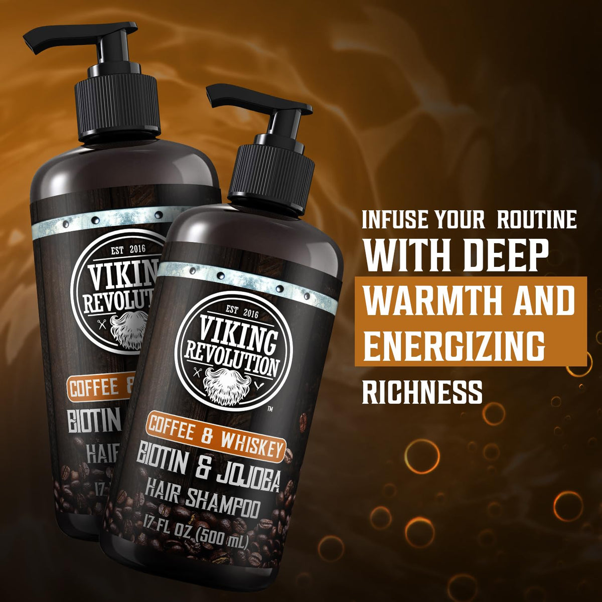 Viking Revolution ingredients label highlighting biotin and jojoba benefit