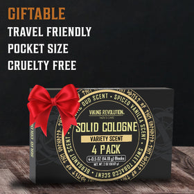 Viking Revolution tin label detail with scent names and simple ingredient list for informed choice