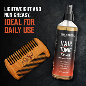 Viking Revolution label detail highlighting rosemary, argan oil, and vitamin E benefits