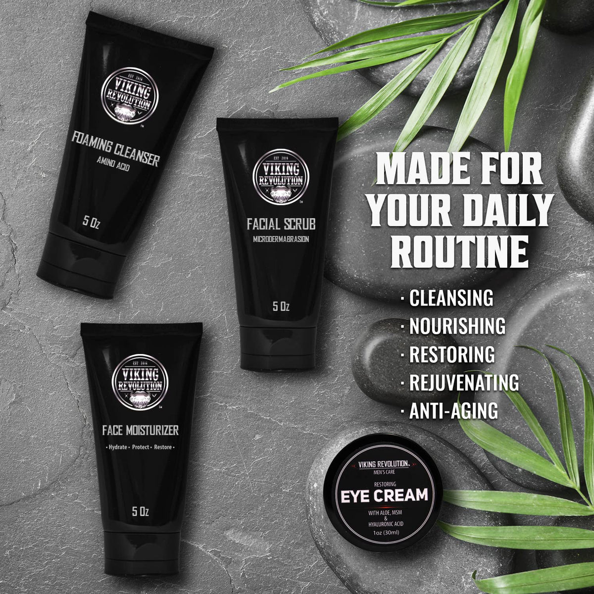 Viking Revolution kit displayed on bathroom counter showing simple daily grooming setup