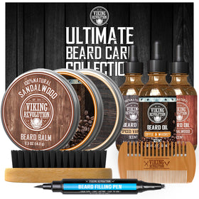 Viking Revolution man styling beard in mirror lifestyle scene benefit: quick daily grooming routine