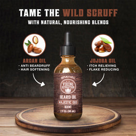 Viking Revolution applying beard oil in hand to soften and manage hair