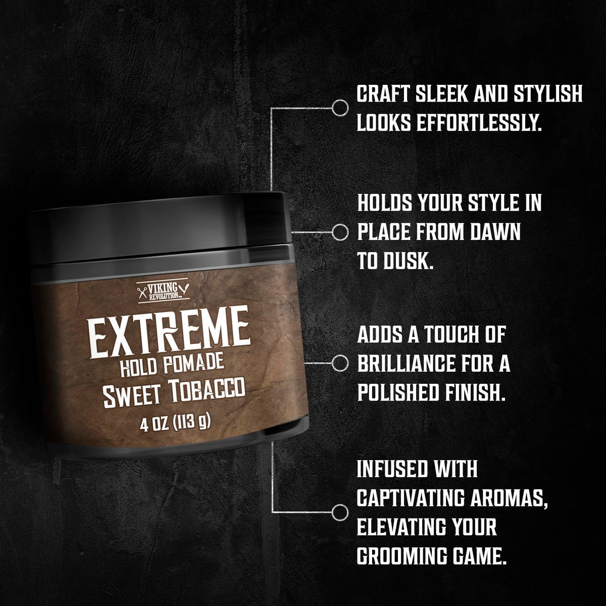 Viking Revolution pomade in hand being warmed for smooth, controlled styling