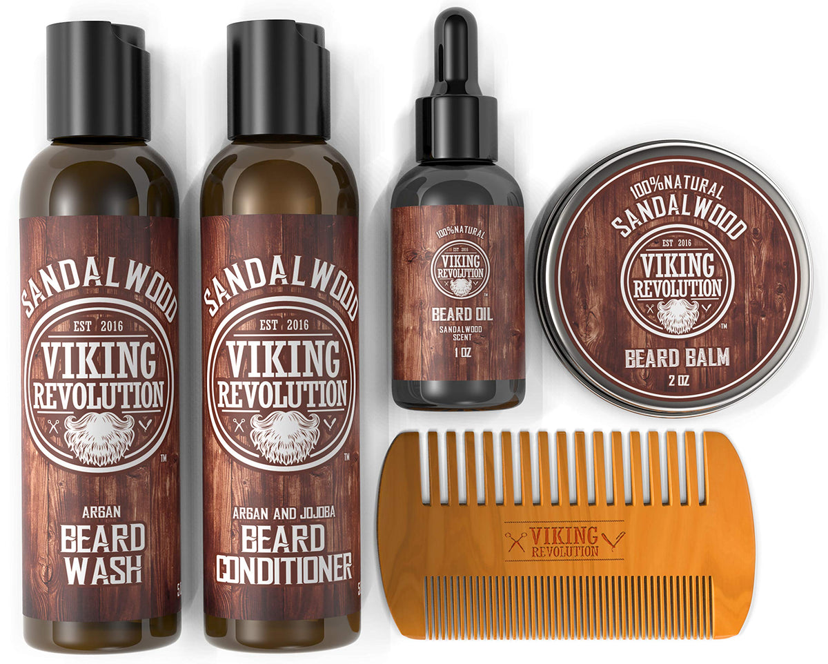 Viking Revolution lineup showing wash, conditioner, oil, balm and comb