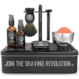 Viking Revolution front view of chrome safety razor for precision shaving