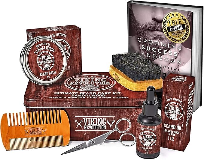 Viking Revolution sandalwood balm open tin showing creamy texture for styling hold
