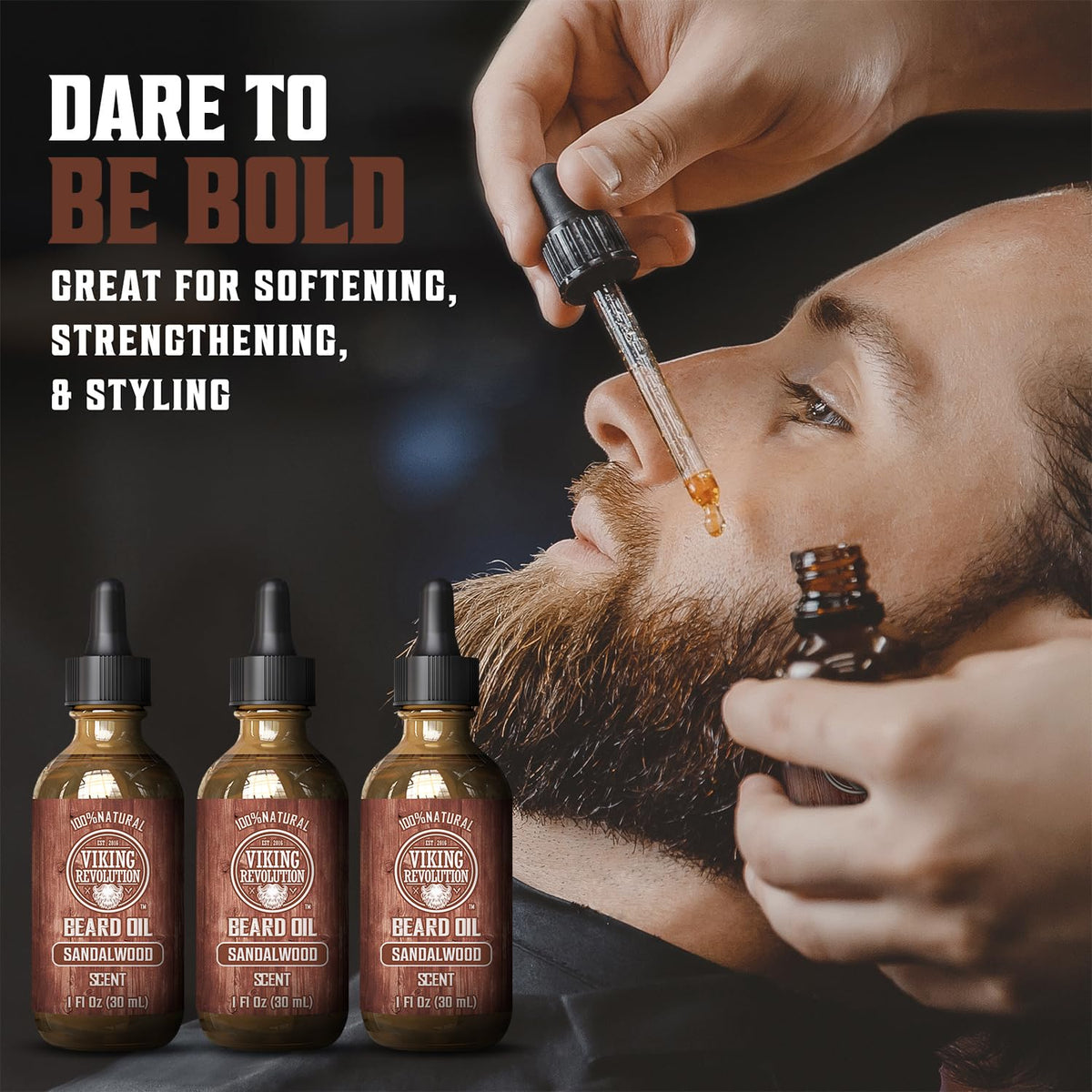 Viking Revolution dropper releasing oil closeup displaying easy application benefit