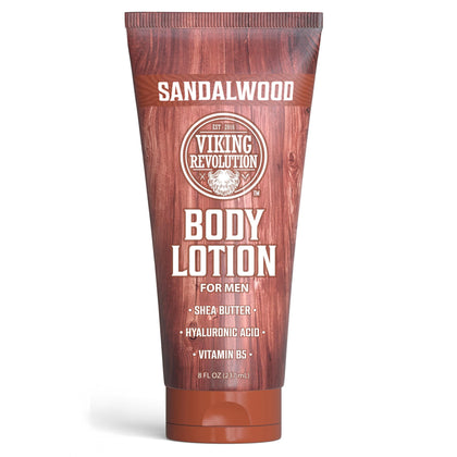 Viking Revolution front bottle shot showing product and sandalwood scent benefit