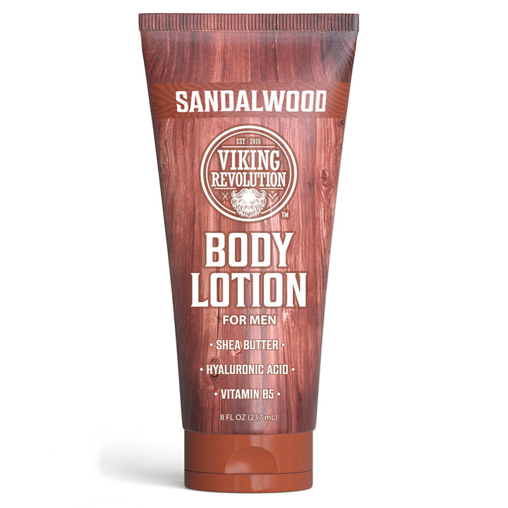 Viking Revolution front bottle shot showing product and sandalwood scent benefit