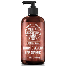 Viking Revolution front bottle view showing sandalwood shampoo and easy dispensing